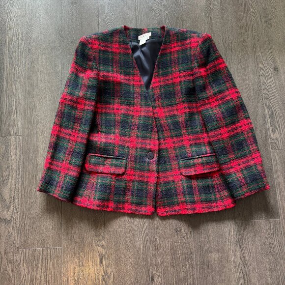 VINTAGE TALBOTS GREEN RED BLAZER SIZE 10 MADE IN USA - Picture 1 of 9